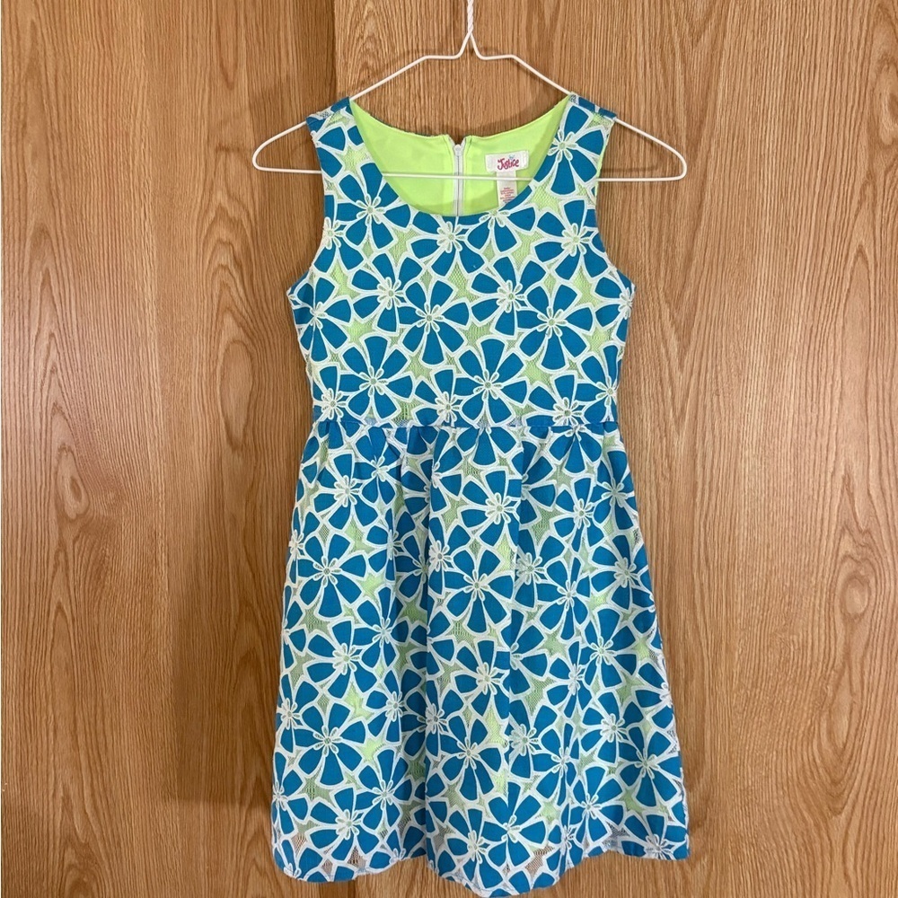 Justice Blue and Green Floral Kids Sleeveless Dress
